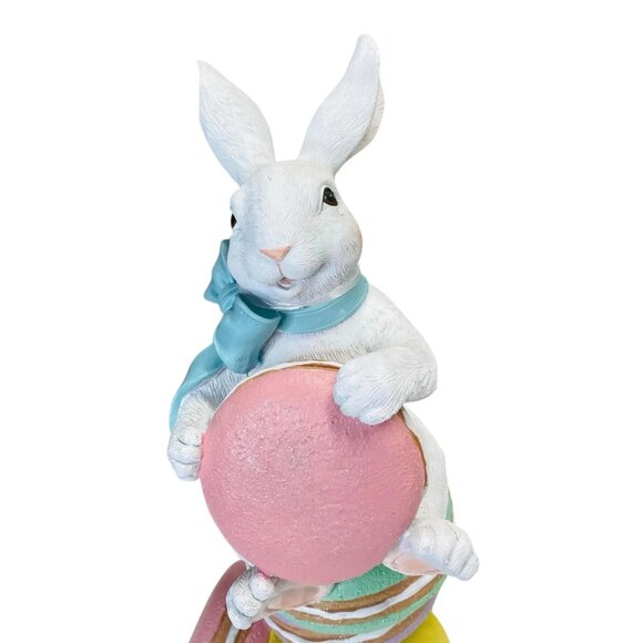 Sweet Treats Easter Bunny Rabbit Sitting Macarons Figurine Pastel Spring Decor - Picture 5 of 8